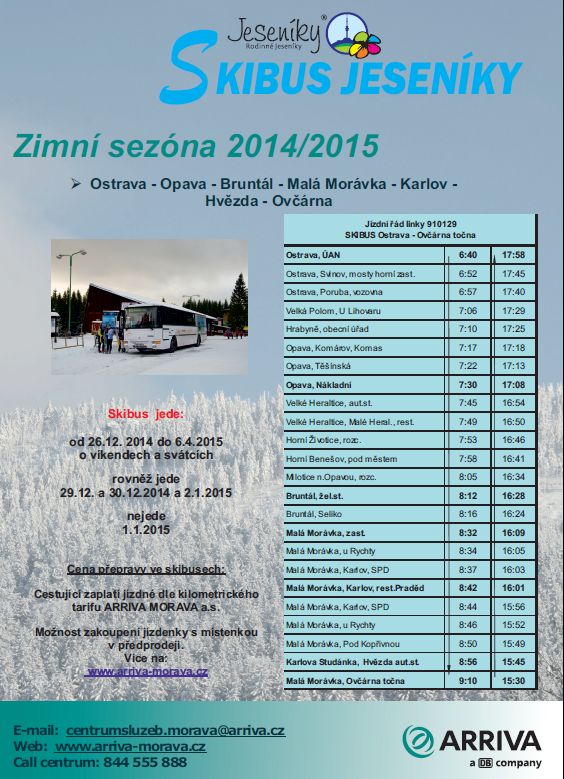 Skibus Ostrava - Opava - Brunt�l - Mal� Mor�vka - Karlov - Hv�zda - Ov��rna (Veolia)