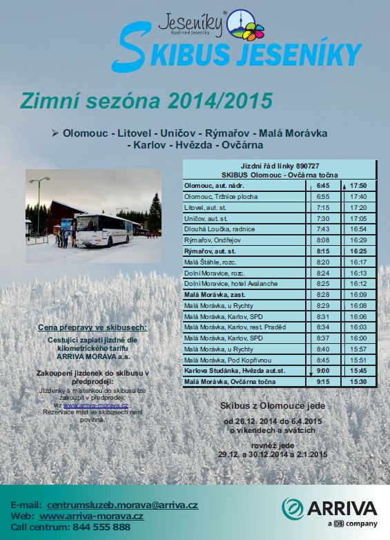 Skibus Olomouc - Litovel - Uni�ov - R�ma�ov - Mal� Mor�vka - Karlov - Hv�zda - Ov��rna